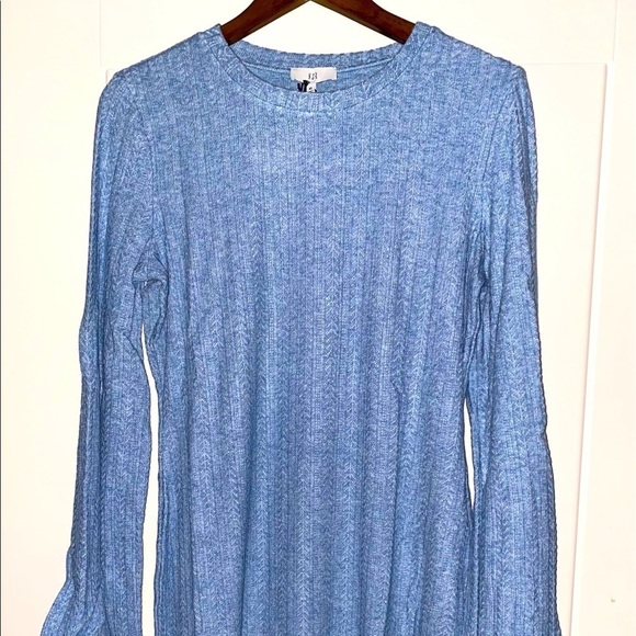 NSR Lucia Slit Ribbed Knit Jewel Neck Bell Sleeve Stretch Form Fit Mini Dress XL - Picture 2 of 8